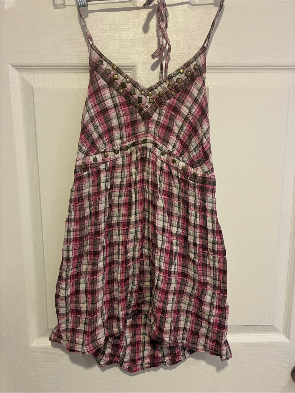 Pink Plaid Mudd Babydoll Halter Top - Picture 2 of 7